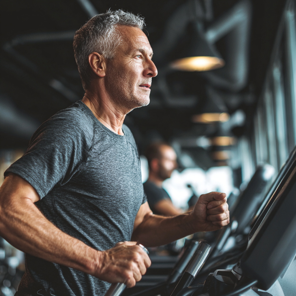 middle-aged person showing fitness progress results